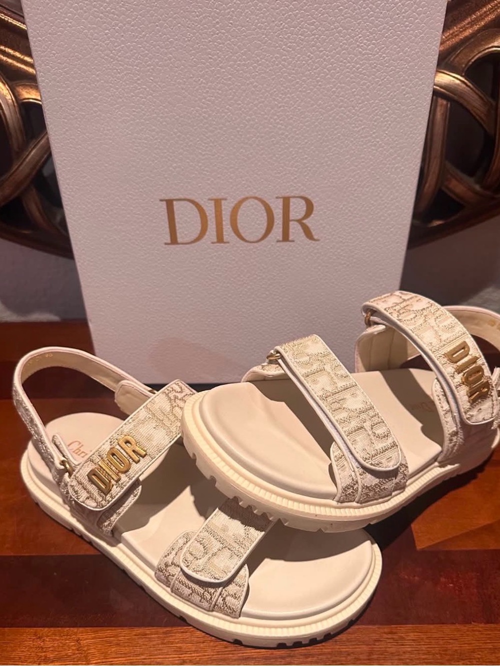 Dior Cream-Beige Logo Strap Sandals